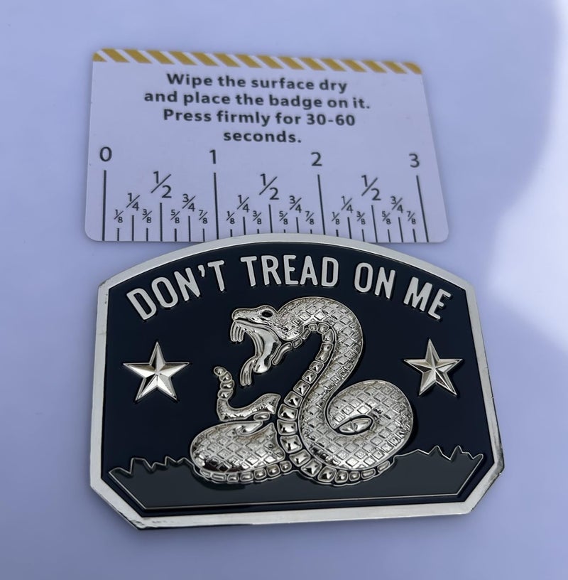 LWQLZY Gadsden Flag Rattlesnake Car Emblem 3D Metal Decal with “Don’T Tread ON ME” Slogan, 3M Adhesive, Perfect for Cars, Motorcycles, Windows, Doors, and Flat Surfaces (Chrome) - Image 4